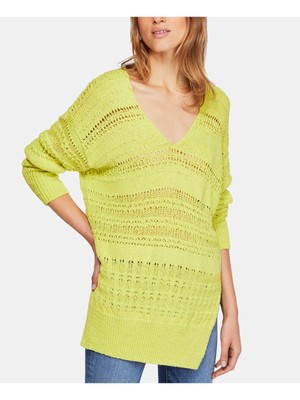 

Женский желтый вязаный свитер FREE PEOPLE с длинным рукавом и V-образным вырезом