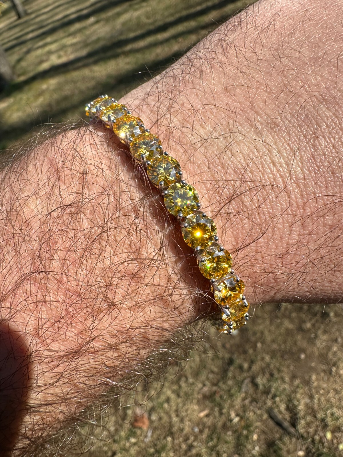Pre-owned Silver Real Iced Canary Yellow Moissanite 7mm Tennis Bracelet 925  Diamond Tester