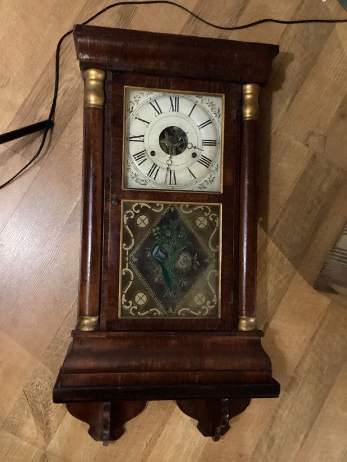 Antique Seth Thomas wall Clock #8752 Nance Reverse painted