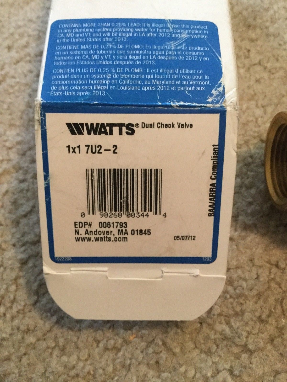 Watts #7 Model 7U2-2 Dual Check Valve 1 x 1, 150 psi - 180F Free Shipping