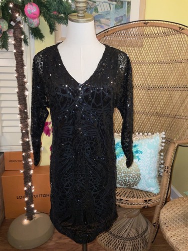 Pre-owned Lilly Pulitzer Leclair Dress Onyx Sequin Sea Swirl Mesh Size M,l,xl ❤️‍? In Black