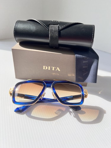 Pre-owned Dita Lxn-evo Dts403-a-03 Blue Swirl Yellow Gold Brown Gradient Lens Sunglasses