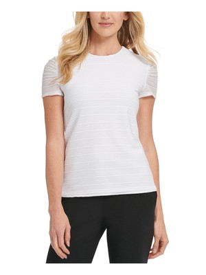 

DKNY Женский белый полосатый топ с круглым вырезом и рюшами Размер