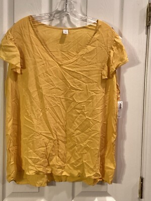 Old Navy Blouse Women s XL V-Neck Ruffle Sleeve Casual Shirt Yellow NWT
