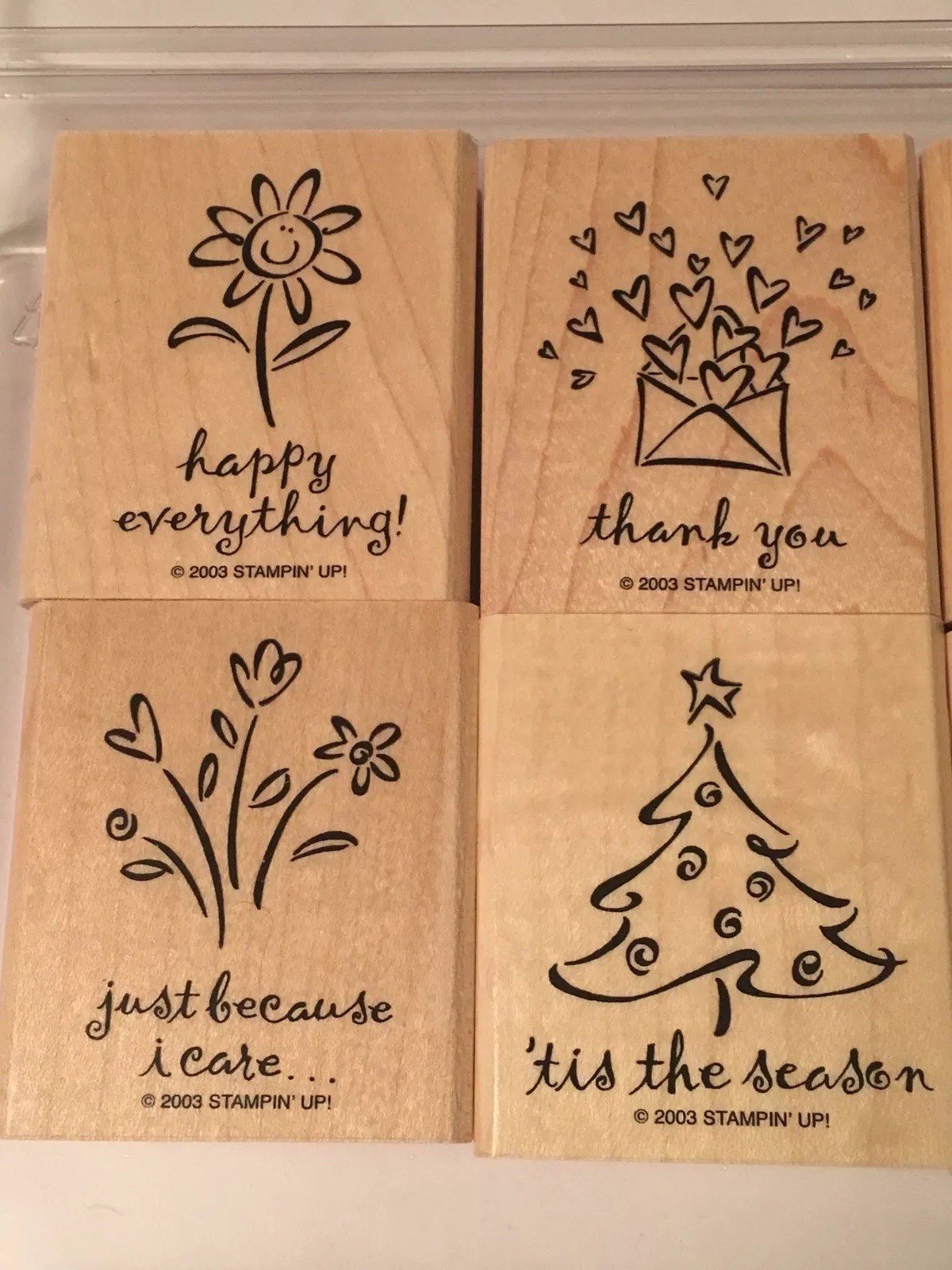 Stampin Up Set of 8 GREETINGS GALORE Wood Mounted Rubber Stamps 2003 Retired