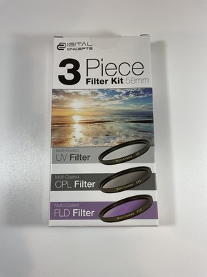 Digital Concepts DC-FK3-58 3 Piece Camera 58mm Filter Kit Black UV CPL FLD Ultra