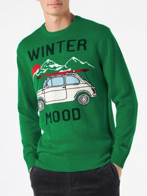 Pre-owned Mc2 Saint Barth Man Sweater With Car Print In Green
