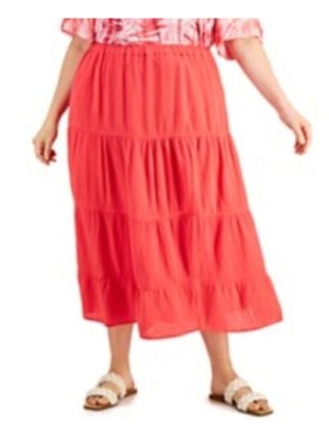 

CALVIN KLEIN Womens Coral Midi Wear To Work Юбка-трапеция Plus, Коралл