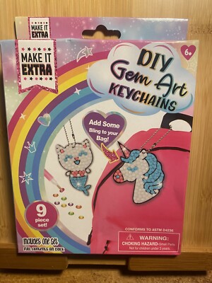 Creative Kids DIY Gem Art 9 Pc Set Kitty Cat Mermaid & Unicorn Keychains 6 &Up