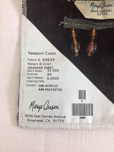 MARGE CARSON FABRIC DRAPERY UPHOLSTERY SAMPLE PATTERN/COLOR DRAKKAR SABLE LINEN