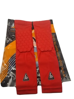 Pair B-Driven Youth Small Padded Sleeve Compression Red Elbow Sports Spandex Pol