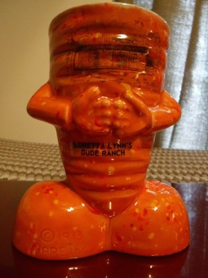 Vintage 1973 Loretta Lynn's Dude Ranch ceramic mug/cup/goblet orange man country