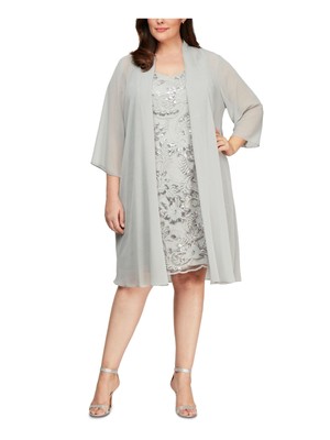 

ALEX EVENINGS Женская серая эластичная вечерняя куртка Duster с рукавами 3/4 Plus, Серый, 84171012