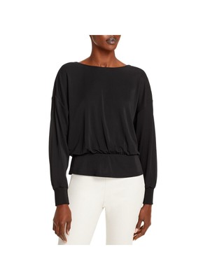 

CINQ A SEPT Женский черный трикотажный топ с вырезом лодочкой и длинным рукавом с низким вырезом на спине