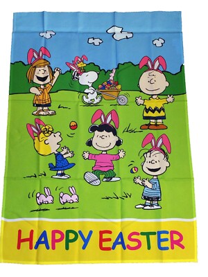 SNOOPY AND THE PEANUTS GANG HAPPY EASTER BUNNY EARS FLAG~ 12'' x 18''~ADORABLE