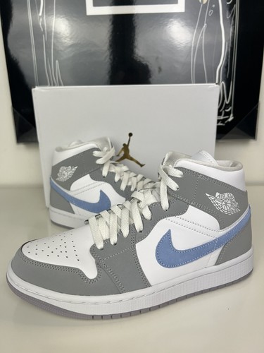 Pre-owned Jordan Wmns Air  1 Mid White Almnm Wolf Grey Bq6472-105 Women's Sz 10 / Men's 8.5