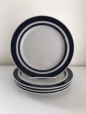 Set of 4 Arabia Finland Anemone Blue Dinner Plates 10 1/8 Inch REPLACEMENTS