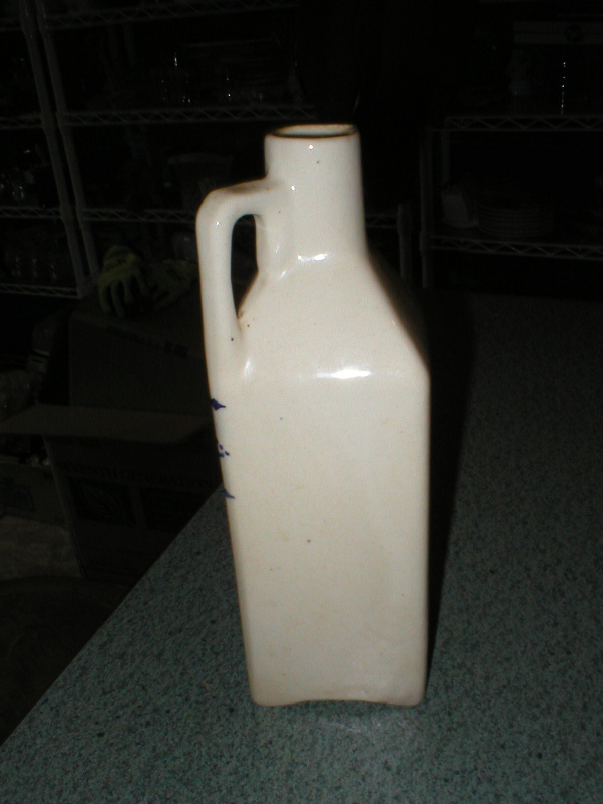 Vintage Ceramic OEL (Oil) Kitchen Bottle Blue's & Green On Off White 8 3/8