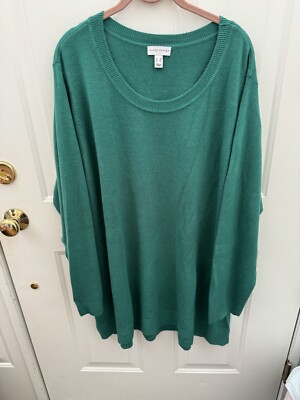 Susan Graver Women s Tunic Green Sweater Long Sleeve Size 3X    A-55