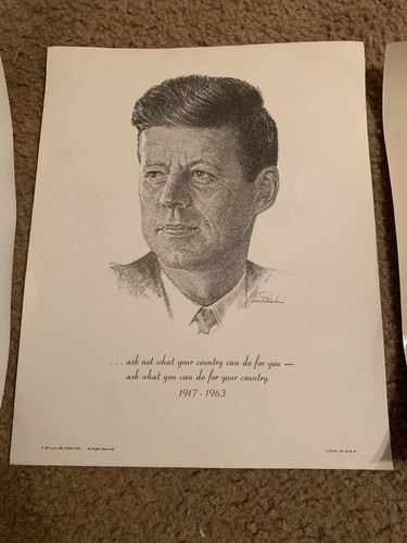 3 Vtg President John F Kennedy 2 Glossy Press Photos & 1 RARE litho Print 8x10s