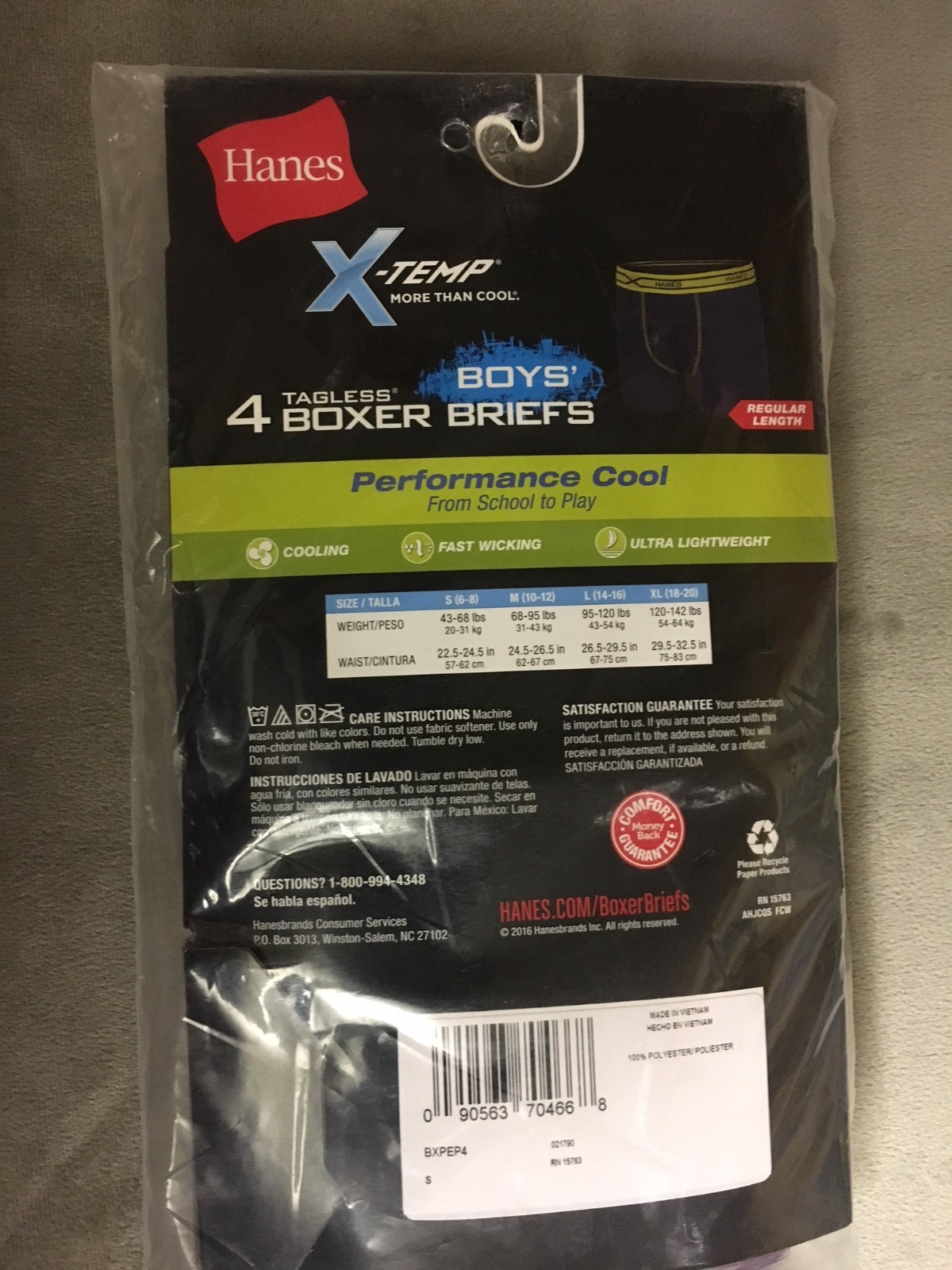 4 pair Boys Boxer Briefs Hanes X-Temp Performance Cool Tagless size S (6-8)