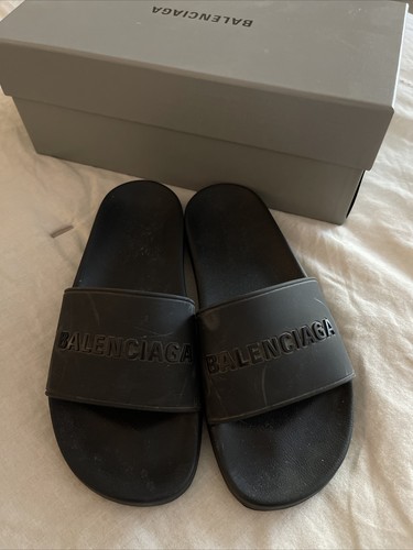 Balenciaga Size 40 Black Rubber Logo Pool Slides | eBay Balenciaga Size 40 Black Rubber Logo Pool Slides | eBay