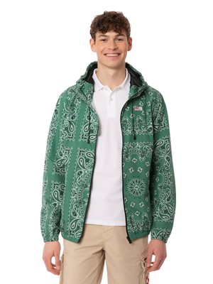 Pre-owned Mc2 Saint Barth Man Hooded Lightweight Windbreaker With Bandanna Print In Green