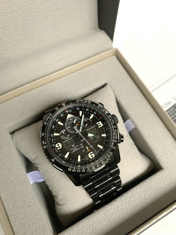 Pre-owned Citizen Promaster Sky A-t Watch Ecodrive Jy8085-81e Chrono Black Steel