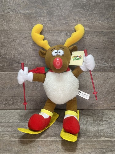 Vintage Peek A Boo Toys Stuffed Rudolph Reindeer Skiing 15” Plush Stuffed Animal
