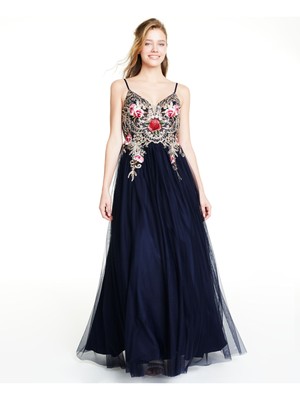 

BLONDIE Женское темно-синее вечернее платье в пол с цветочным принтом и V-образным вырезом для подростков, Navy