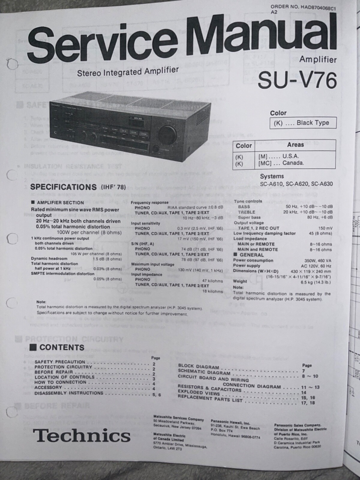 Technics SU-V76 Service Manual Integrated Amplifier | Analog Technics SU-V76 Service Manual Integrated Amplifier | Analog