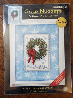 Dimensions Gold Nuggets Holiday Happiness Wreath Counted Cross Stitch Kit 8719