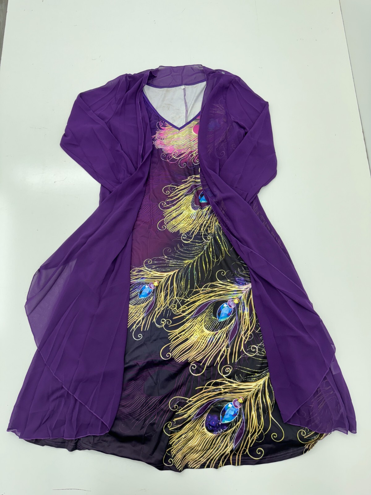 SHEIN　ブラックフライデー　コースター　2枚 Shein Purple Black Feather Graphic 2 Piece Dress Set Womens