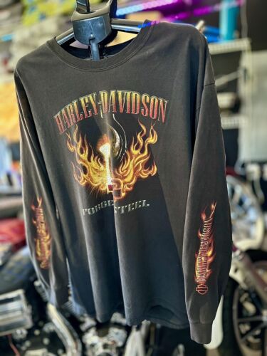 Vintage Harley Davidson Ls Shirt Forged Steel Flames Sleeves Vintage Harley Davidson Ls Shirt Forged Steel Flames Sleeves