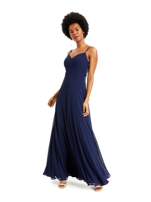 SPEECHLESS Womens Sleeveless V Neck Full-Length Formal Fit + Flare Dress