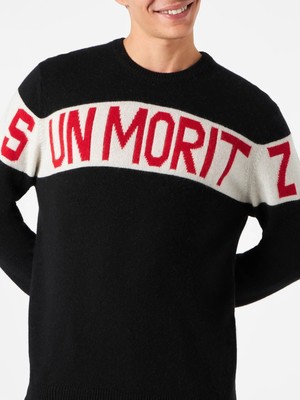 Pre-owned Mc2 Saint Barth Man Sweater With Sun Moritz Print In Black