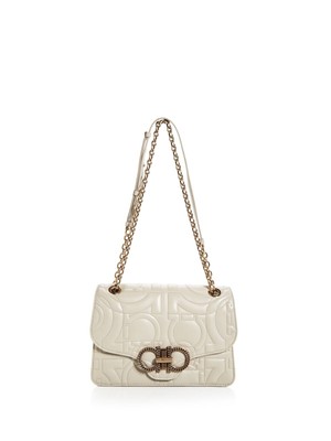 

SALVATORE FERRAGAMO Женская бежевая стеганая сумка через плечо из кожи с логотипом и цепочкой, Бежевый, 720499