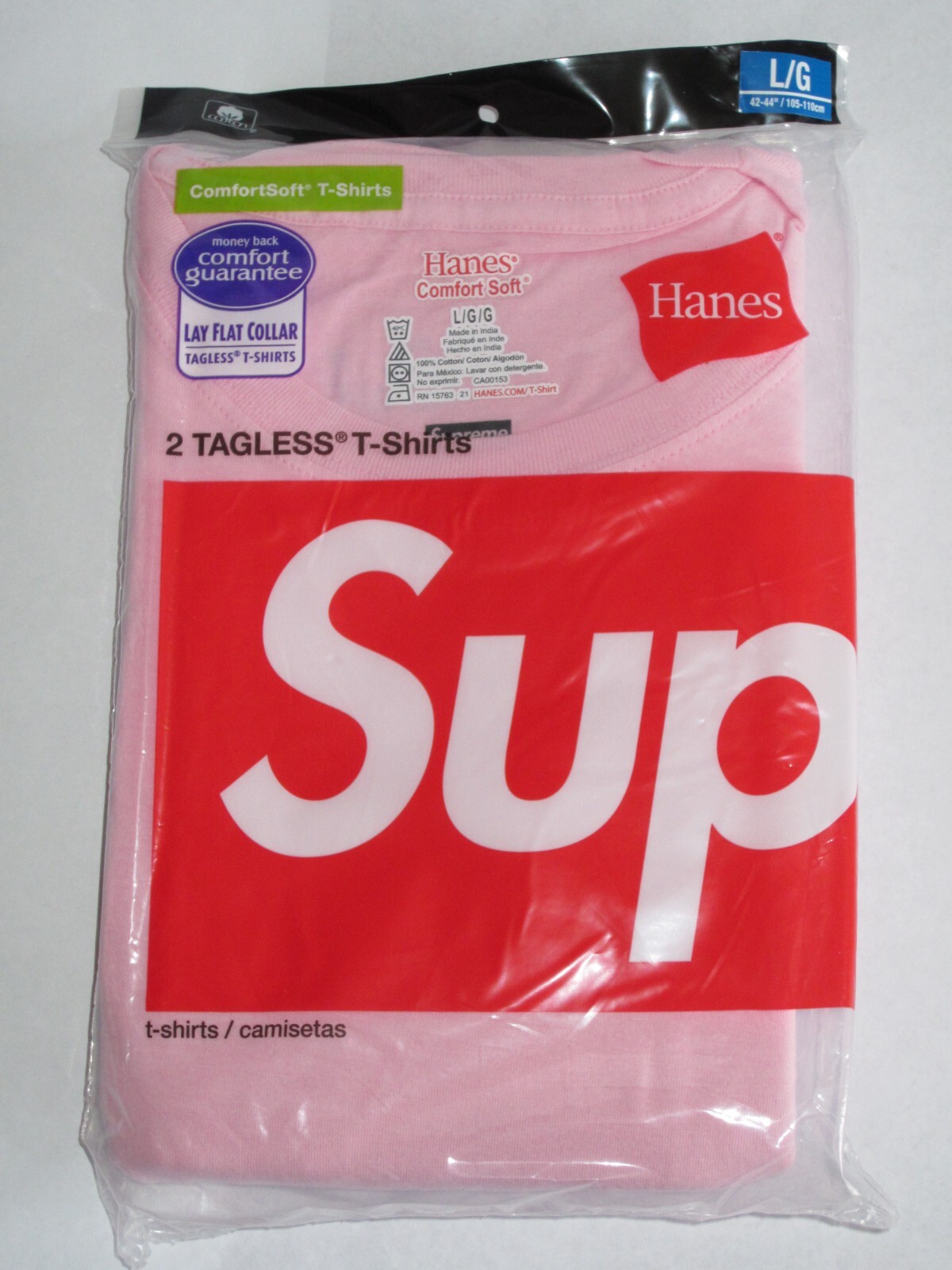 Supreme x Hanes Tagless Tees 2-Pack Pink Men's Large NEW! F
