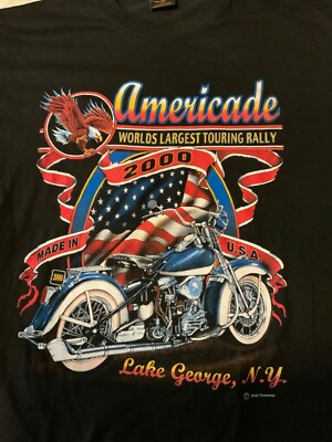 Lake George Motorcycle Rally T Shirt Mens Large  Black 2000 Americade Biker USA