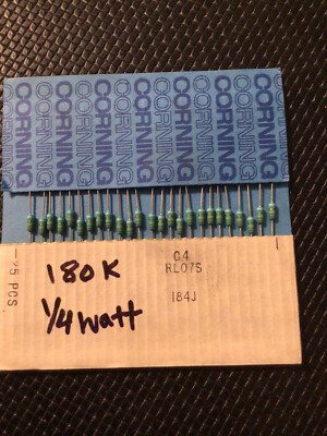 50 PCS  180k Ohm 1/4 watt Corning Carbon film resistor vintage NOS VALUE PACK