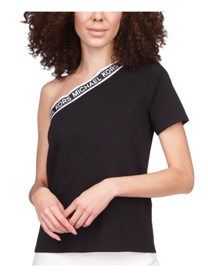

MICHAEL MICHAEL KORS Женский черный топ с асимметричным вырезом и короткими рукавами
