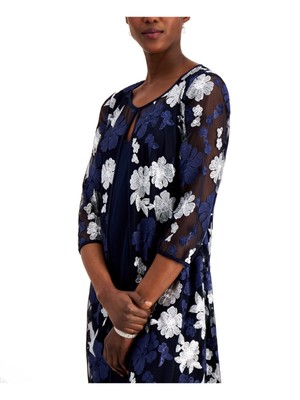 CONNECTED APPAREL Womens Navy Mesh Attached Jacket Unlined Formal Dress 6