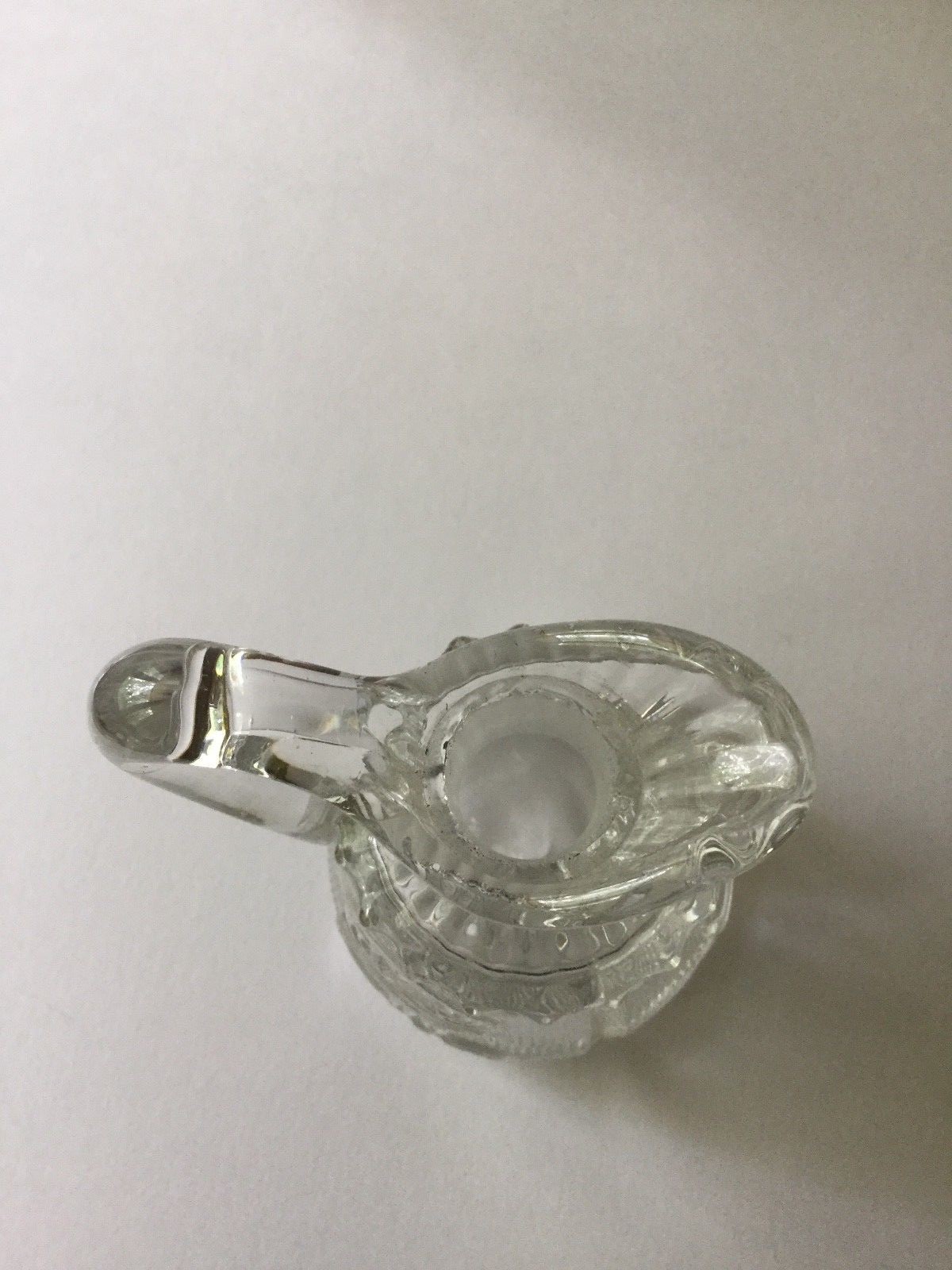 Pair of 20th Century Small Pitchers w/ Stoppers, Decorative Pressed Glass