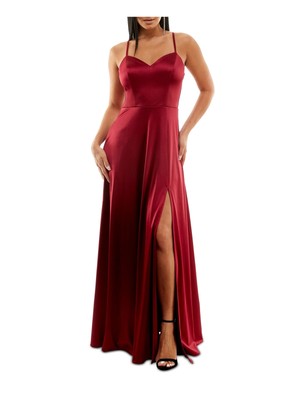 CITY STUDIO Womens Burgundy Spaghetti Strap Formal Fit + Flare Dress 0