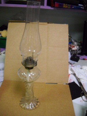 Vintage 20quott  Pedestal Style Swirl Glass Oil Lamp with Brass Burner and Globe