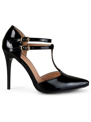 

JOURNEE COLLECTION Женские черные туфли-лодочки на шпильках с Т-образным ремешком и острым носком, размер 10 м, Черный, TRU-PUMP