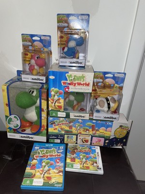 Nintendo amiibo Yoshi s Wooly World lot Mega Yarn Poochy Wii U 3DS Blue Pink