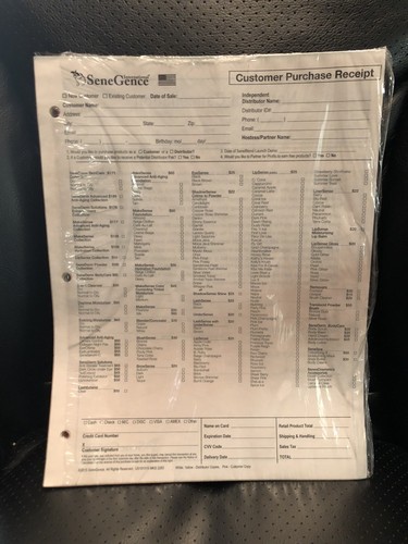 Senegence Triple Copy Receipts - Older Product List