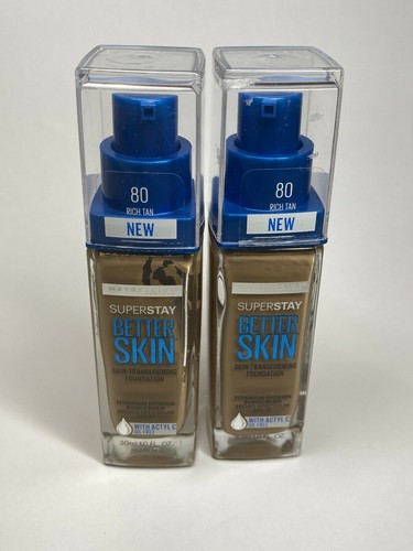 MAYBELLINE SUPERSTAY BETTER SKIN FOUNDATION 80 RICH TAN Lot of 4 Pack!