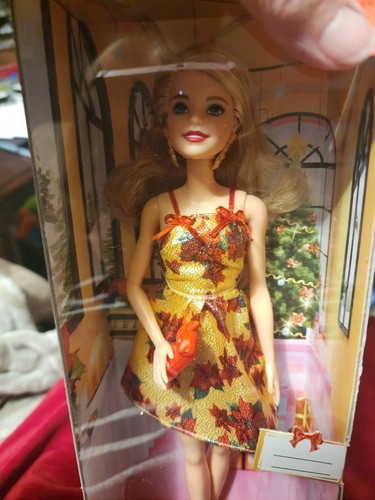 Holiday Barbie Christmas Doll poinsettia red gold dress New NIB Mattel 2017
